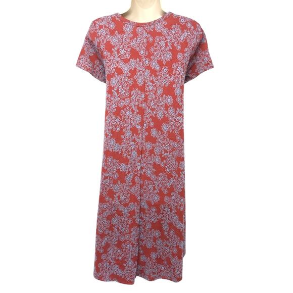 LuLaRoe Simply Comfortable Red Turquoise Print Dress Short Sleeve Scoop Neck XXS - Picture 2 of 16